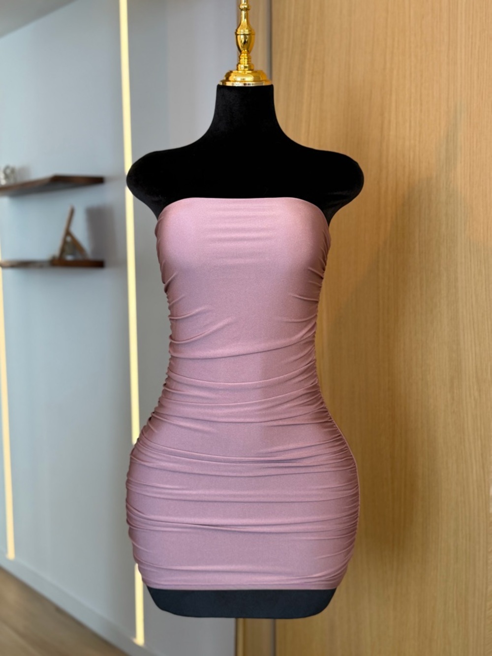 Edikted Rose Gold Blush Ruched Mini Bodycon Dress | Soft Sculpt Muse